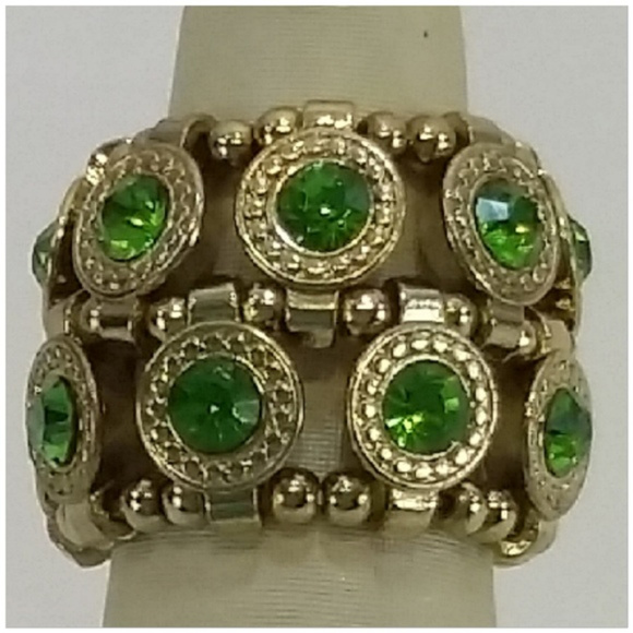 Multi Stone Ring. Goldentone band. Stretchy - Picture 1 of 8